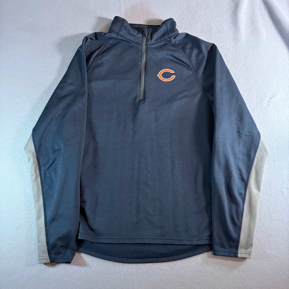 OTS Chicago Bears Mens Large Quarter Zip Pullover Navy Blue Fleece Performance